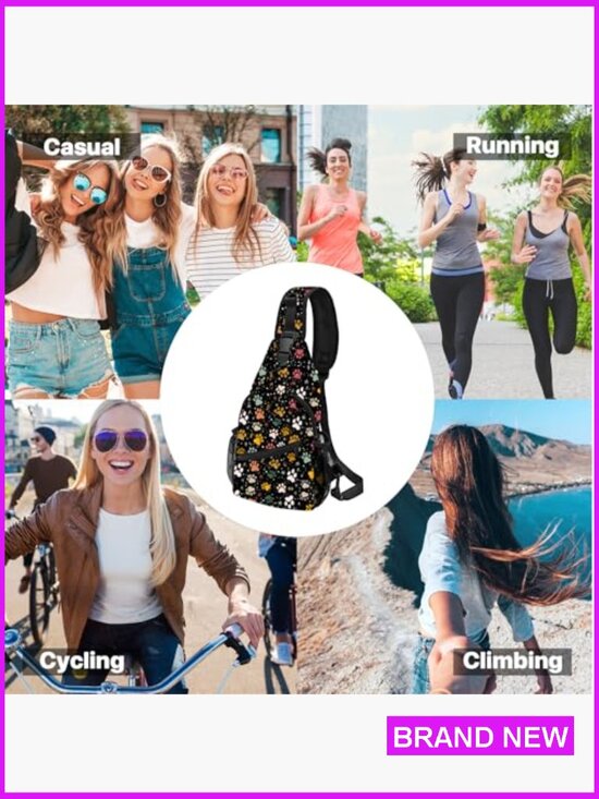 Paw Print Sling Bag Lightweight Travel Chest Daypack Adjustable Strap Outdoor main image 7